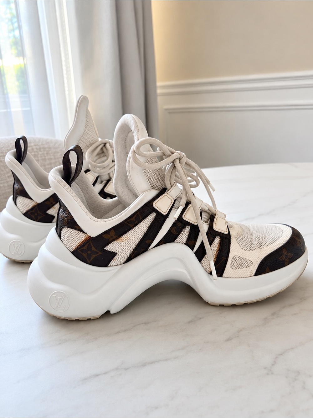 Louis Vuitton White and Brown Archlight Monogram Mesh Sneakers